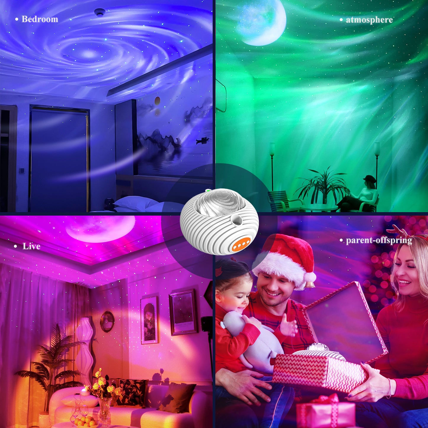 Double Effect Northern Lights Projector Lamp Milky Way Atmosphere Lamp Starry Sky Lamp White Noise Projector Lamp With Rometes