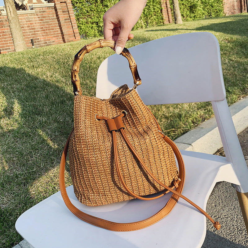 Fashion Handbag Straw Bamboo Bucket Women's Bag