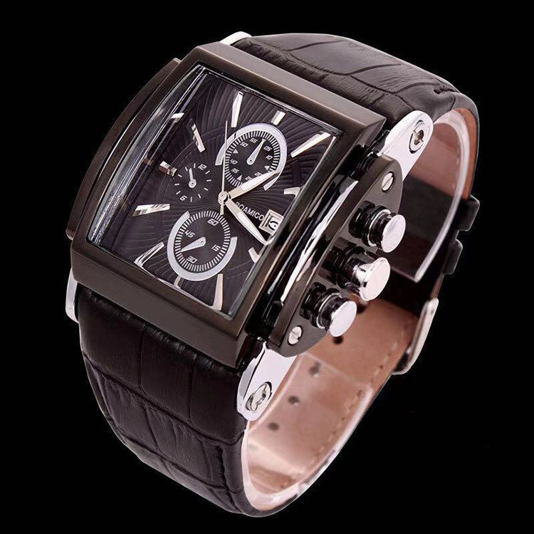 Square leather strap watch men