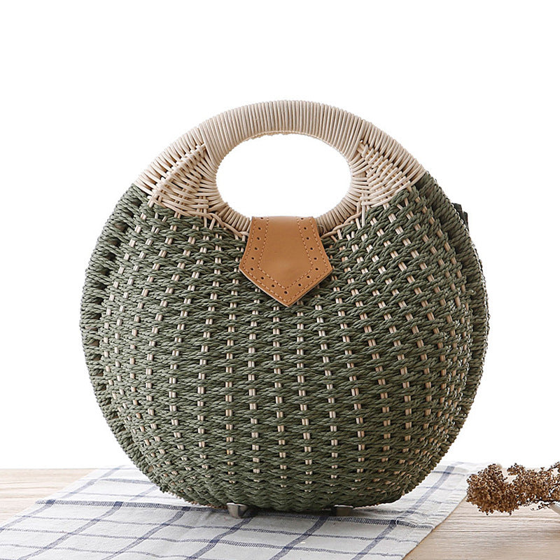 Rattan handbag circular natural