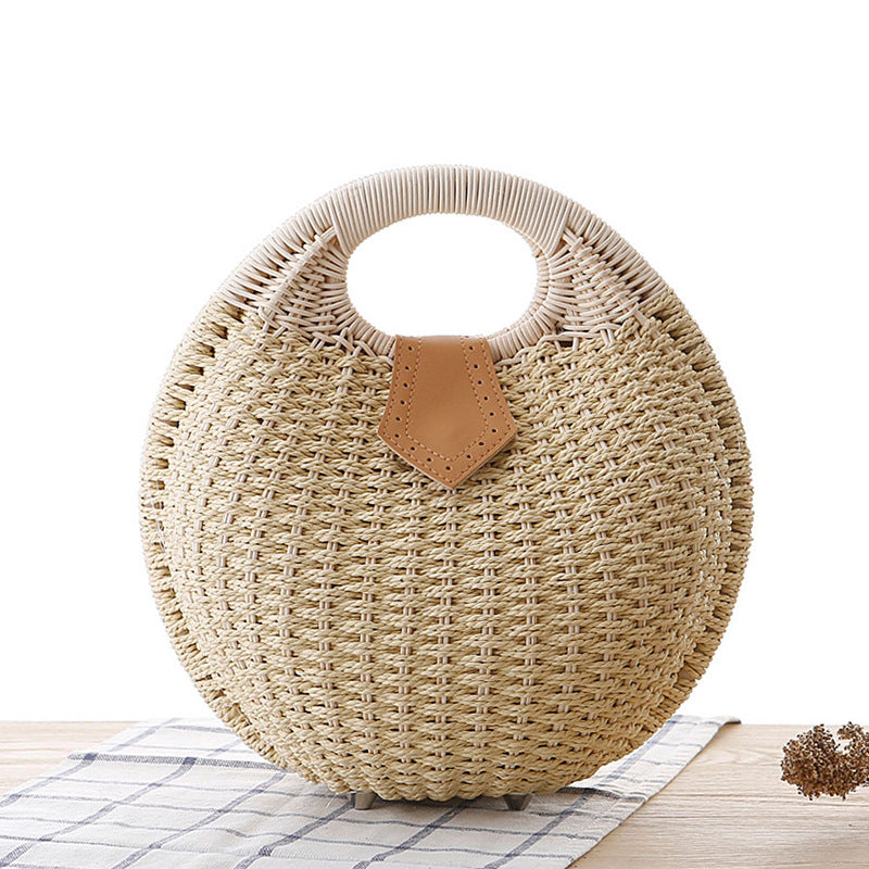 Rattan handbag circular natural