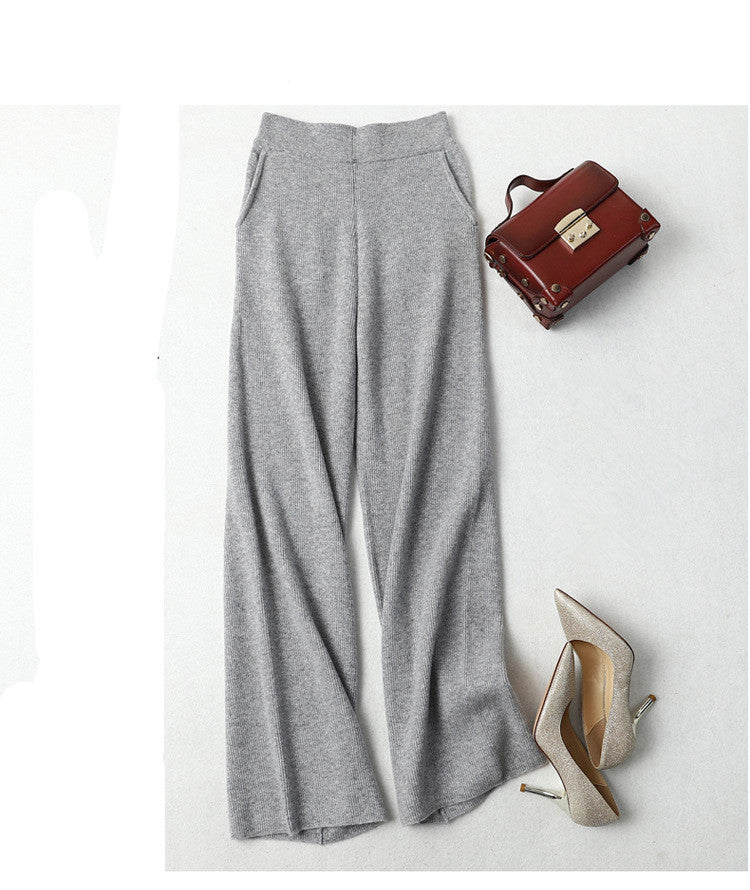 High waist thick straight cashmere wide leg pants