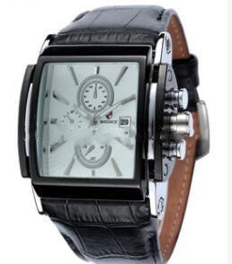 Square leather strap watch men