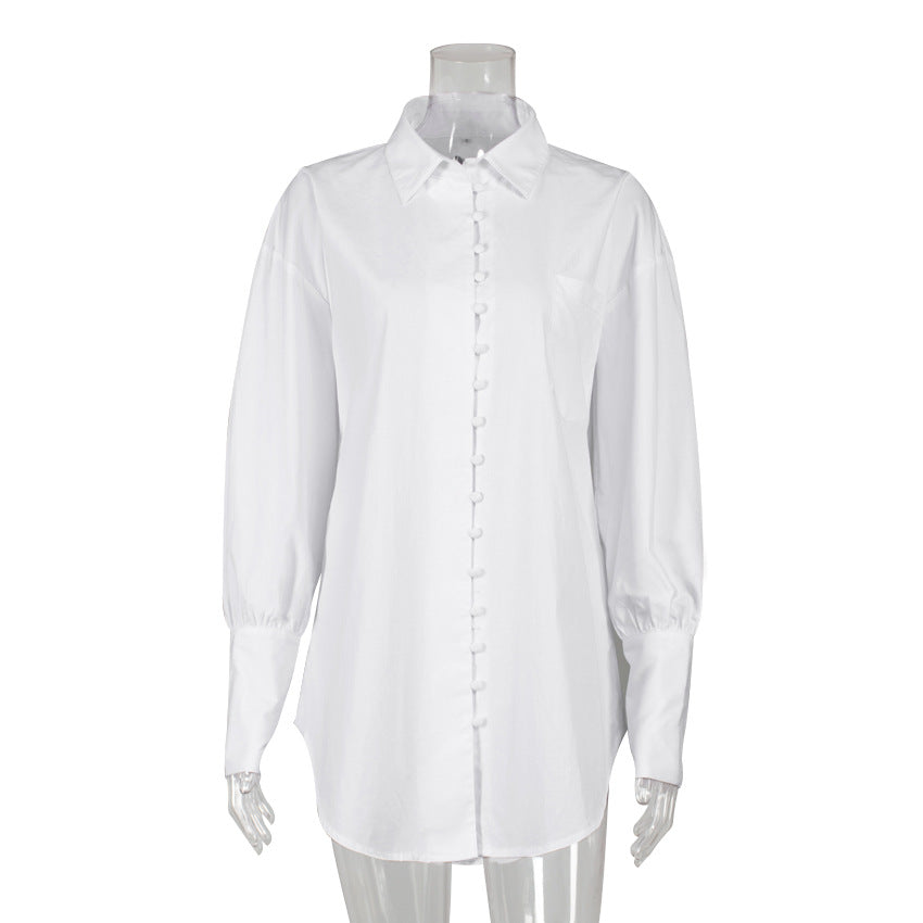 Slim White Dress Shirt Dress Single-breasted Women's Dress