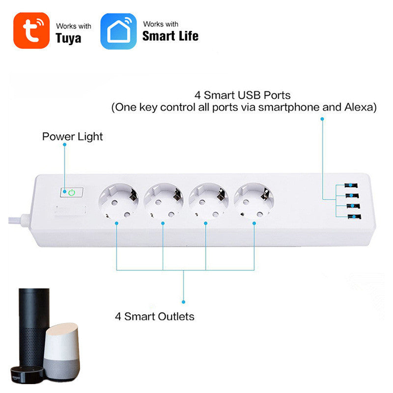 Tuya Smart Power Strip Tuya Smart Remote APP Sub-control European Smart Wiring Board Supports Alexa Voice