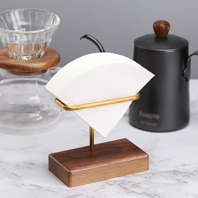 Brass Filter Paper Holder Black Walnut Coffee Filter Paper Holder