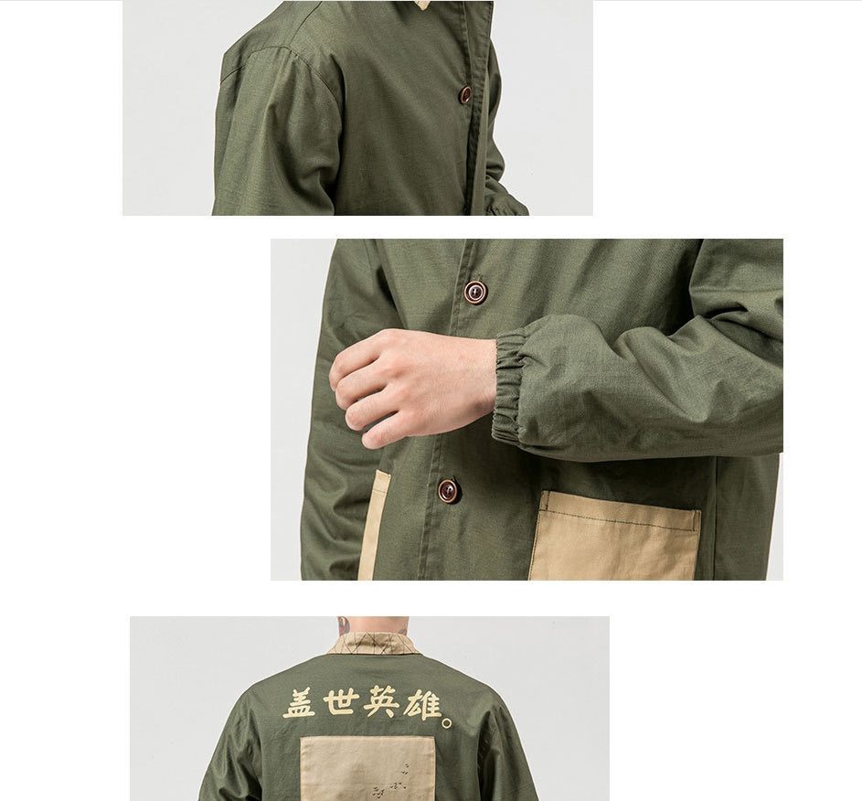 men's printing casual large size jacket Chinese style retro buckle casual loose jacket