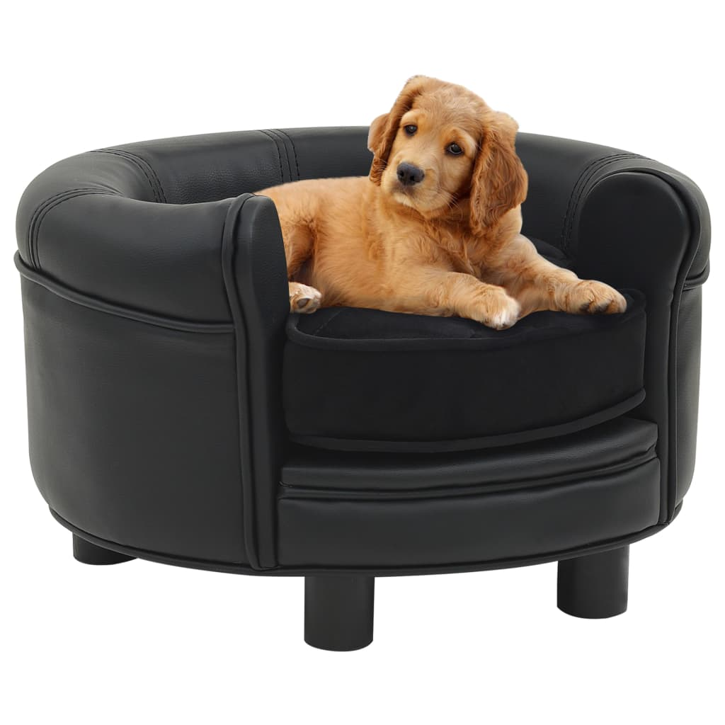 vidaXL Dog Sofa Black 18.9"x18.9"x12.6" Plush and Faux Leather