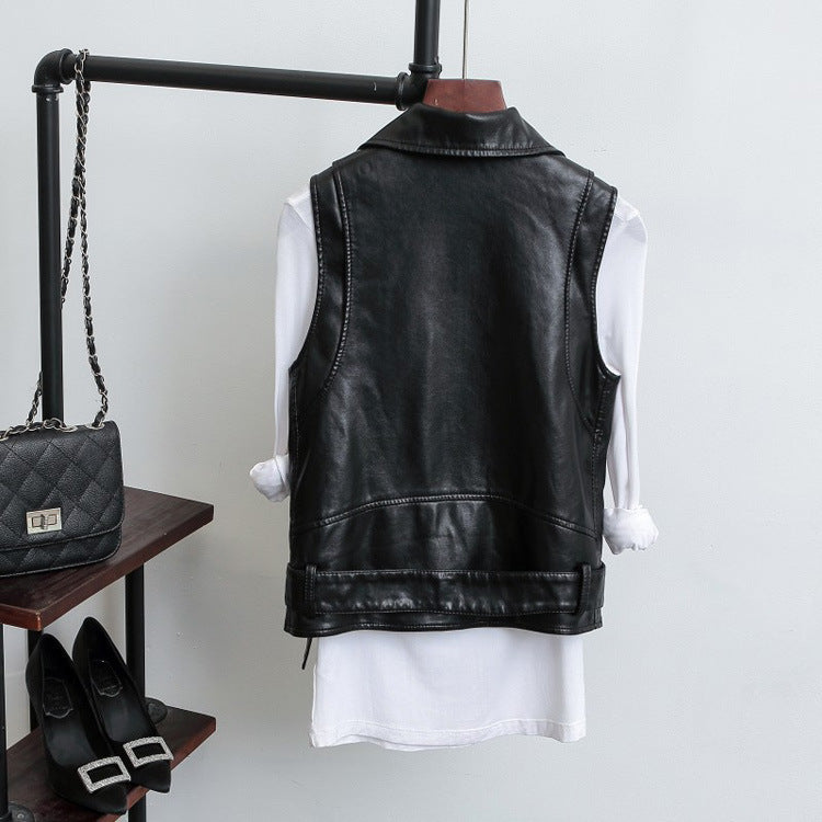 Women's Short Vest PU Sleeveless Leather Vest