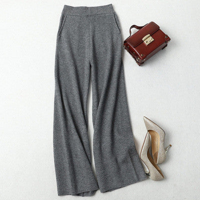 High waist thick straight cashmere wide leg pants