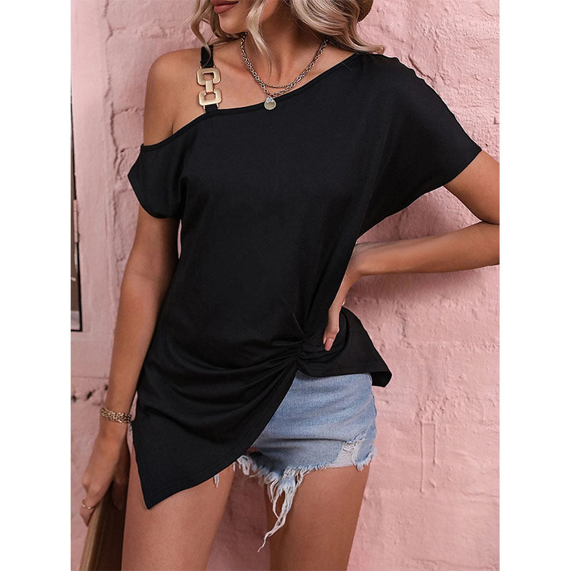 Women Clothes Off Shoulder Blouse Summer Irregular Design Tops Shirt