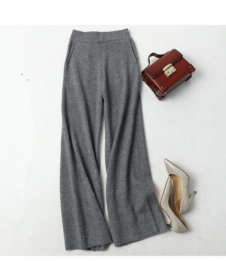 High waist thick straight cashmere wide leg pants