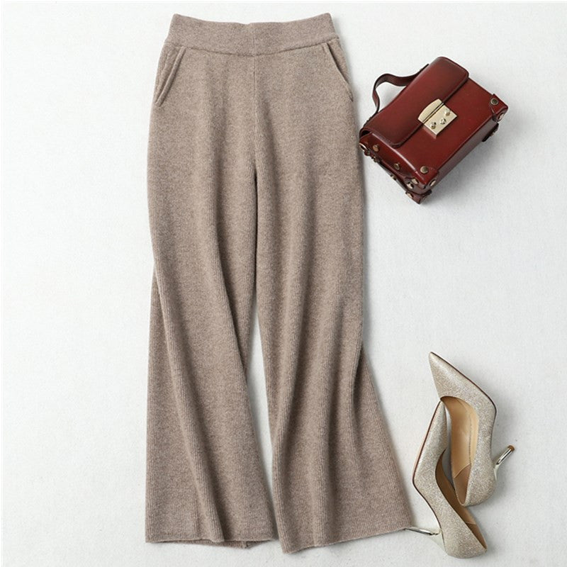 High waist thick straight cashmere wide leg pants