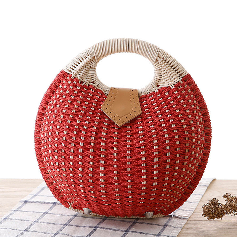 Rattan handbag circular natural