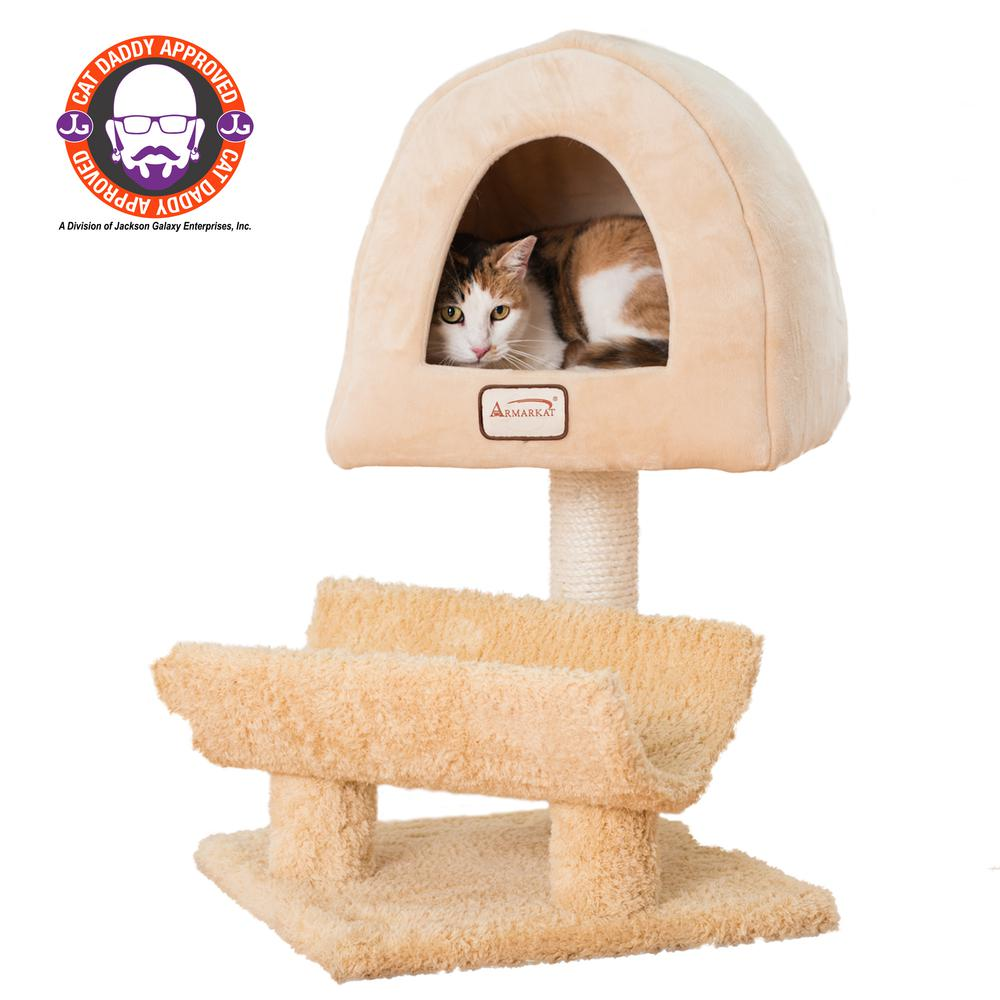 Armarkat X3007 Real Wood Cat Condo, Cat Scratching Post With Plush Condo, Cuddle