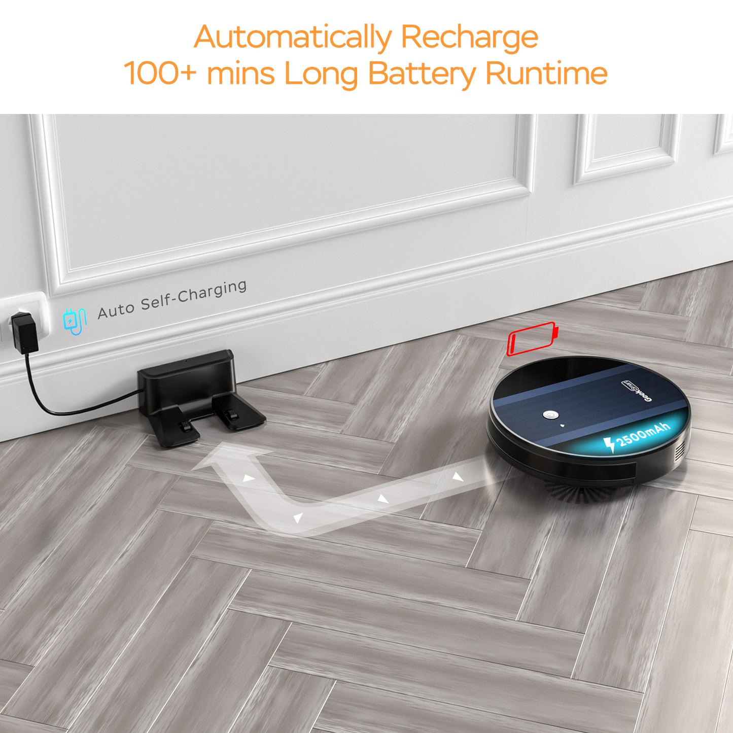 Smart Robot Vacuum Cleaner G6 Plus, Ultra-Thin, 1800Pa Strong Suction, Automatic Self-Charging, Wi-Fi Connectivity, App Control, Custom Cleaning, Great For Hard Floors To Carpets.