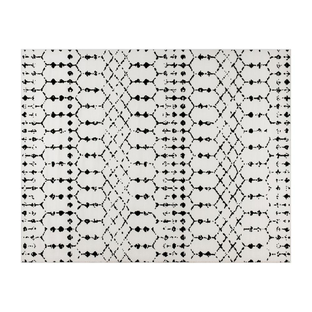 Geometric Bohemian Low Pile Rug - 8' x 10' - Ivory/Black