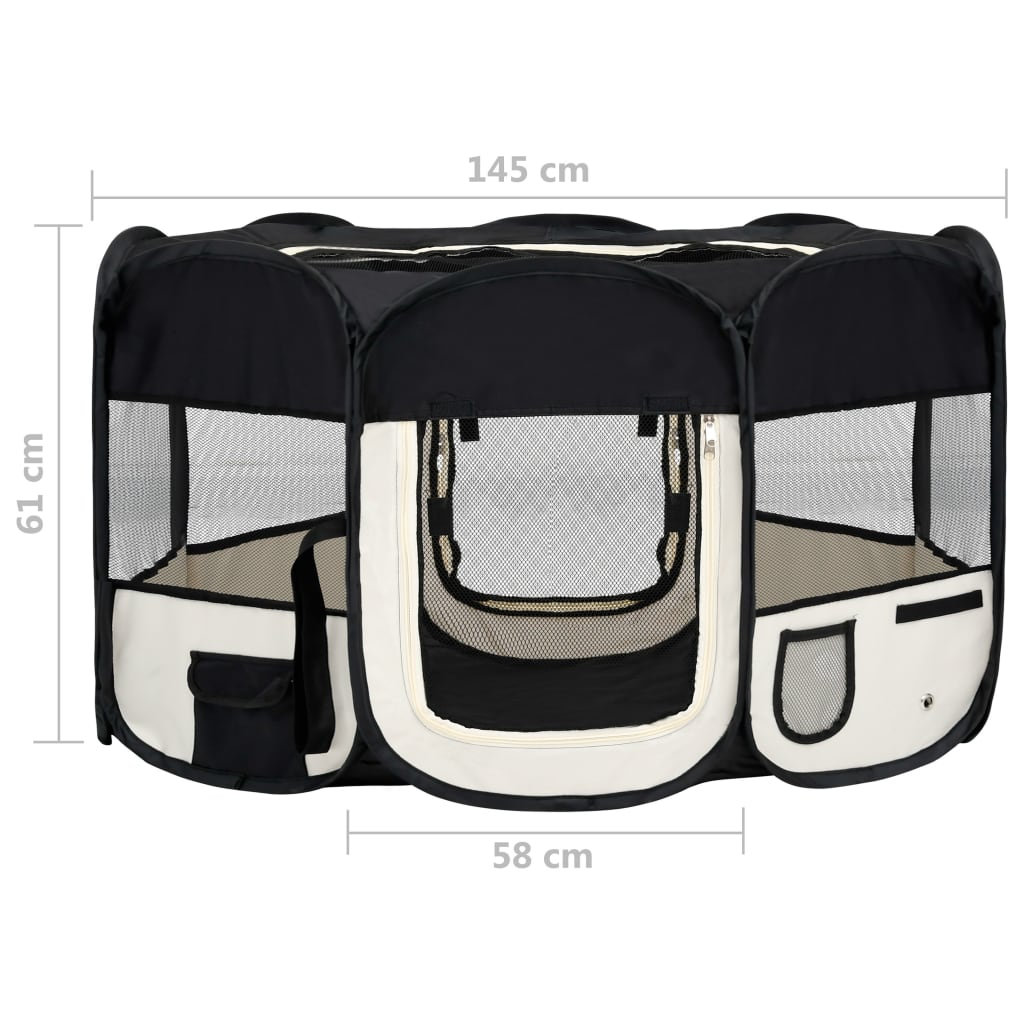 vidaXL Foldable Dog Playpen with Carrying Bag Black 57.1"x57.1"x24"