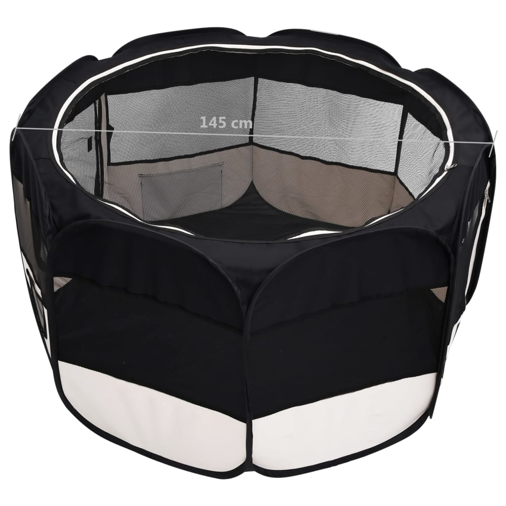 vidaXL Foldable Dog Playpen with Carrying Bag Black 57.1"x57.1"x24"