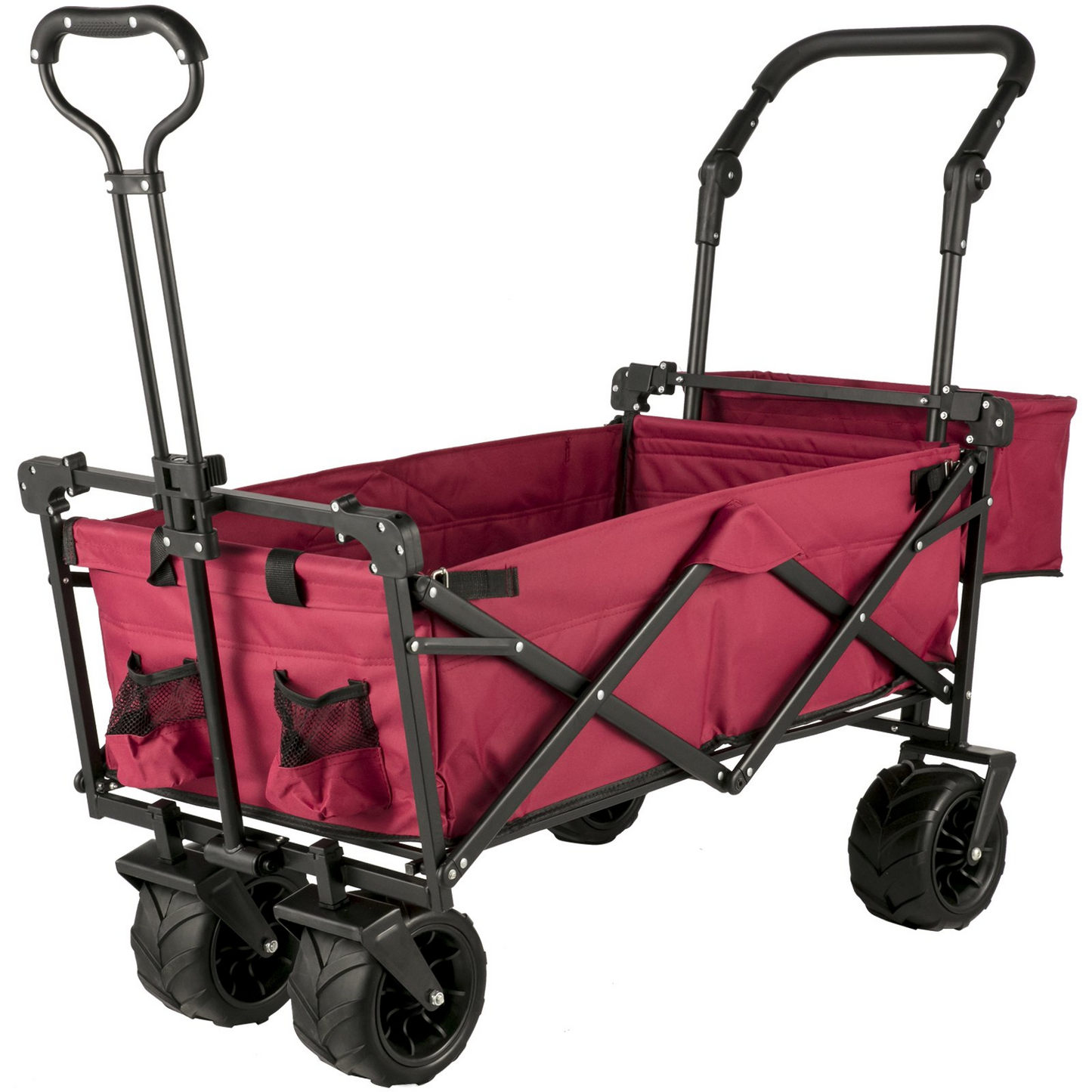 Extra Large Collapsible Garden Cart with Removable Canopy, Folding Wagon Utility Carts with Wheels and Rear Storage, Wagon Cart for Garden, Camping, Grocery Cart, Shopping Cart, Red