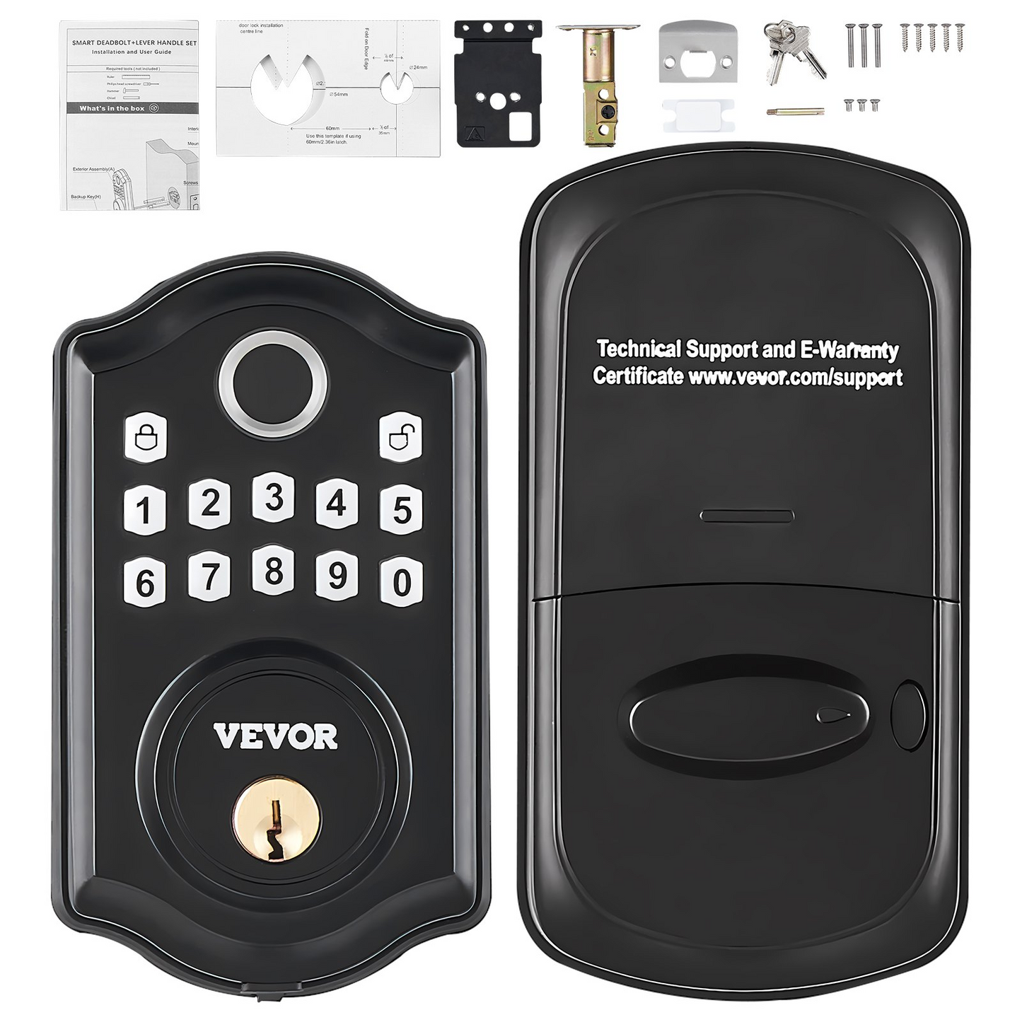 VEVOR Fingerprint Door Lock, Keyless Entry Door Lock with Fingerprint/Keypad Code/Key, Auto Lock, Anti-Peeking Password, IP 63 Rating for Front Door, Electronic Keypad Deadbolt with 300 Users