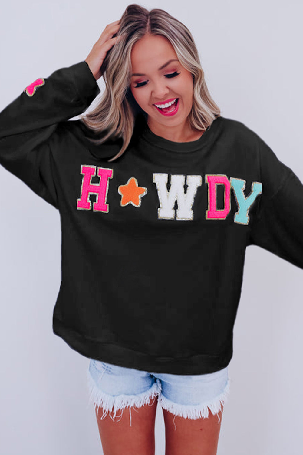 Howdy Patch Graphic Casual Sweatshirt