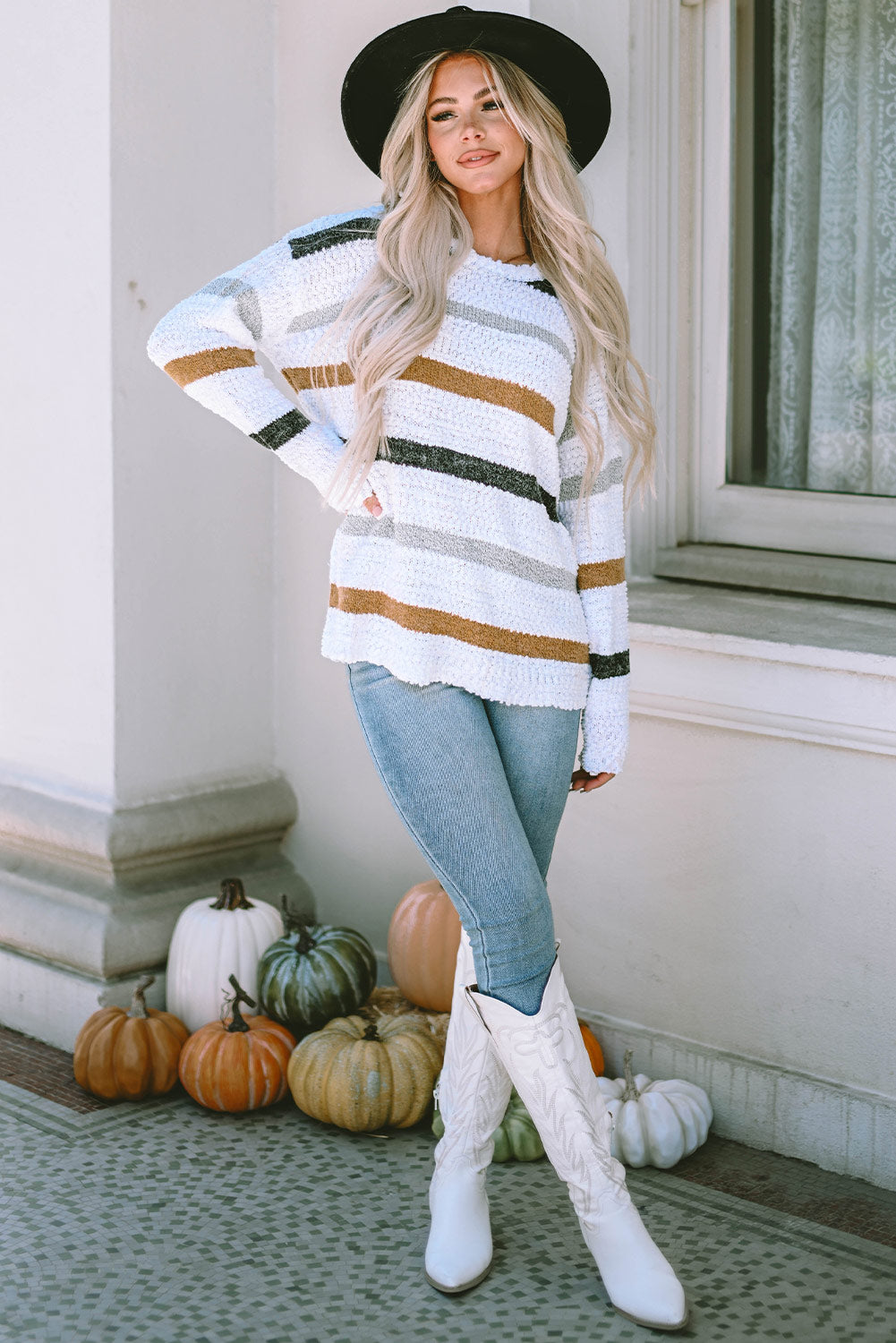 Cora Striped Popcorn Knit Sweater