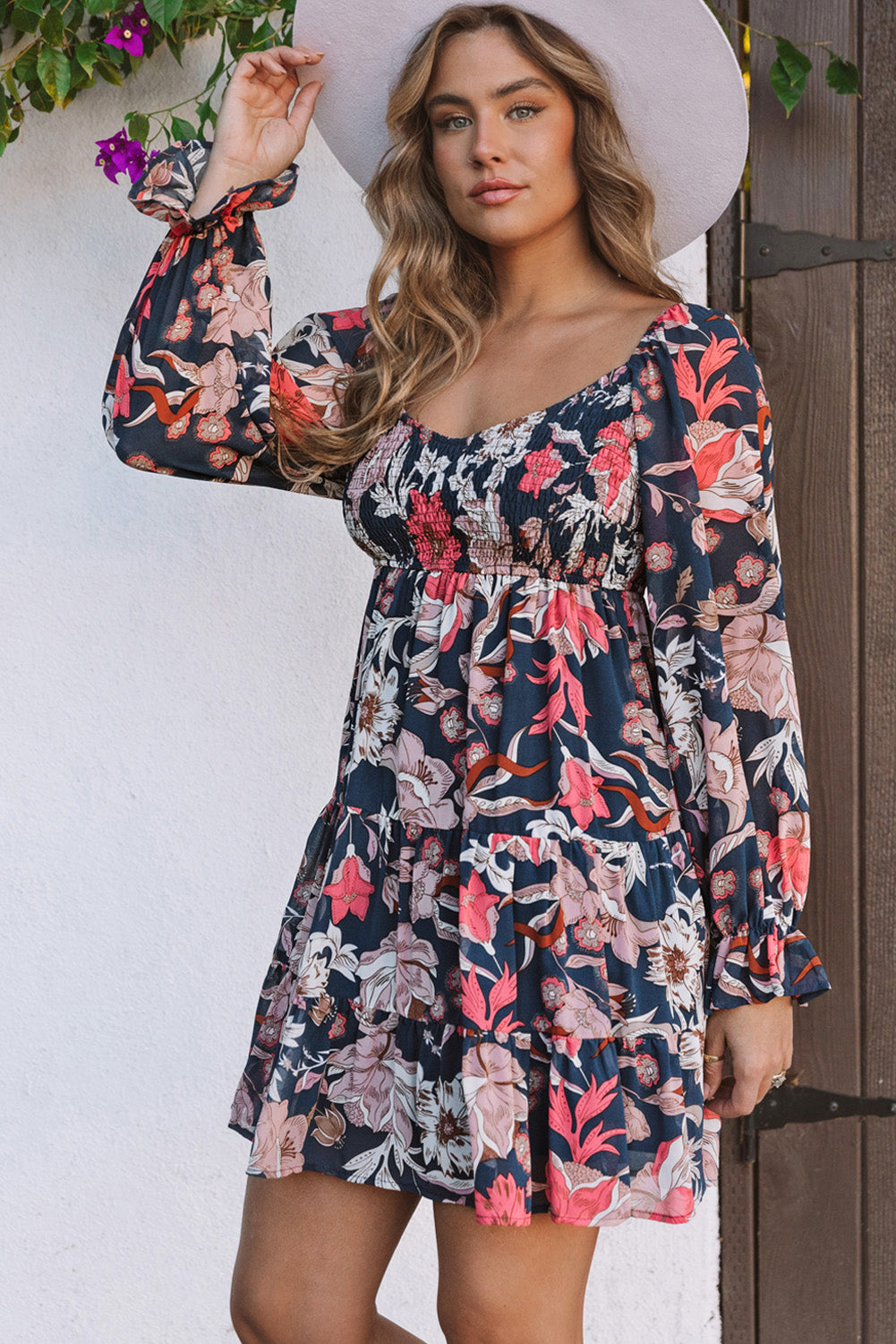 Tessa Floral Tiered Long Puff Sleeve Mini Dress