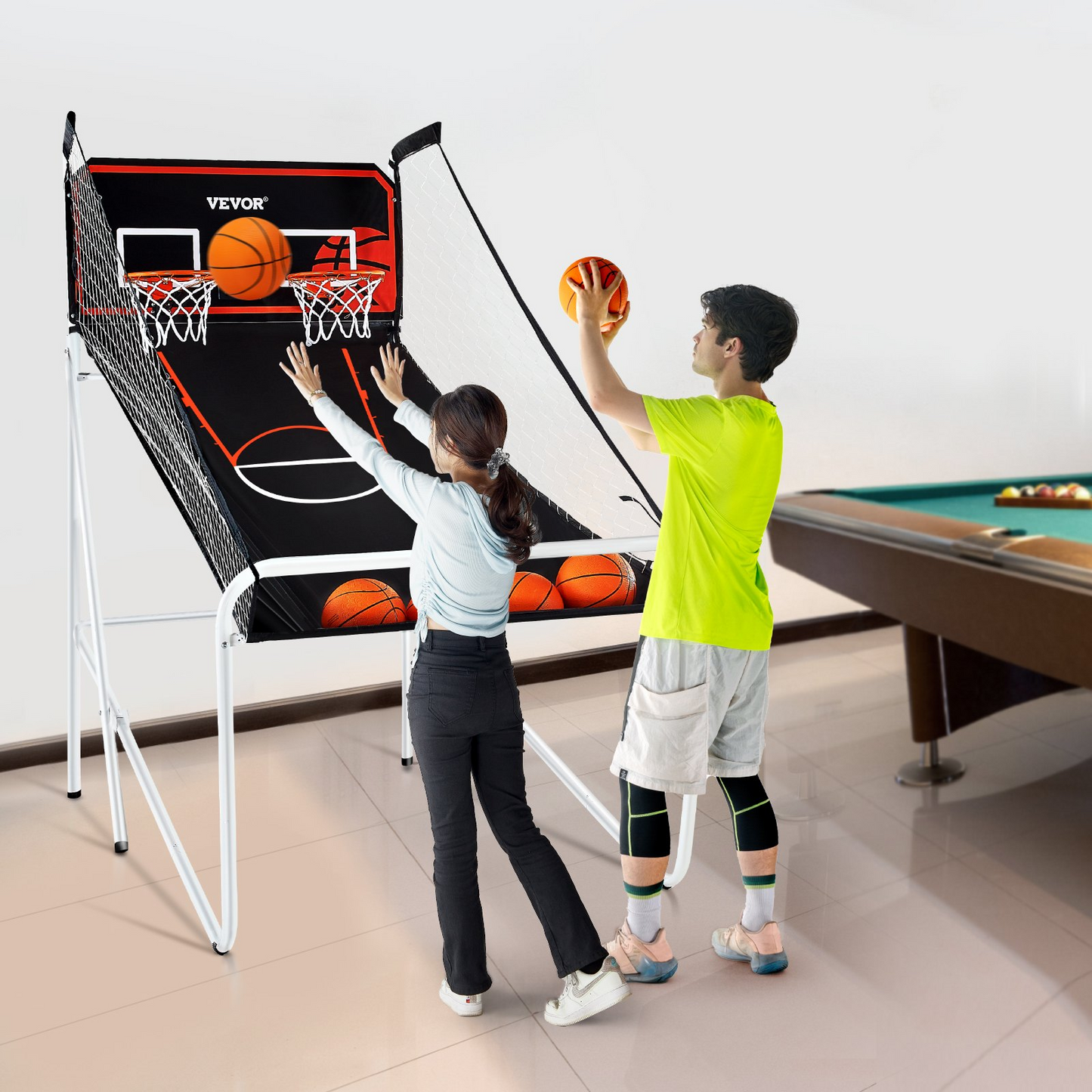 VEVOR Foldable Basketball Arcade Game, 2 Player Indoor Basketball Game, Home Dual Shot Sport with 4 Balls, 8 Game Modes, Electronic Scoreboard, and Inflation Pump, for Kids, Adults (Black & White)