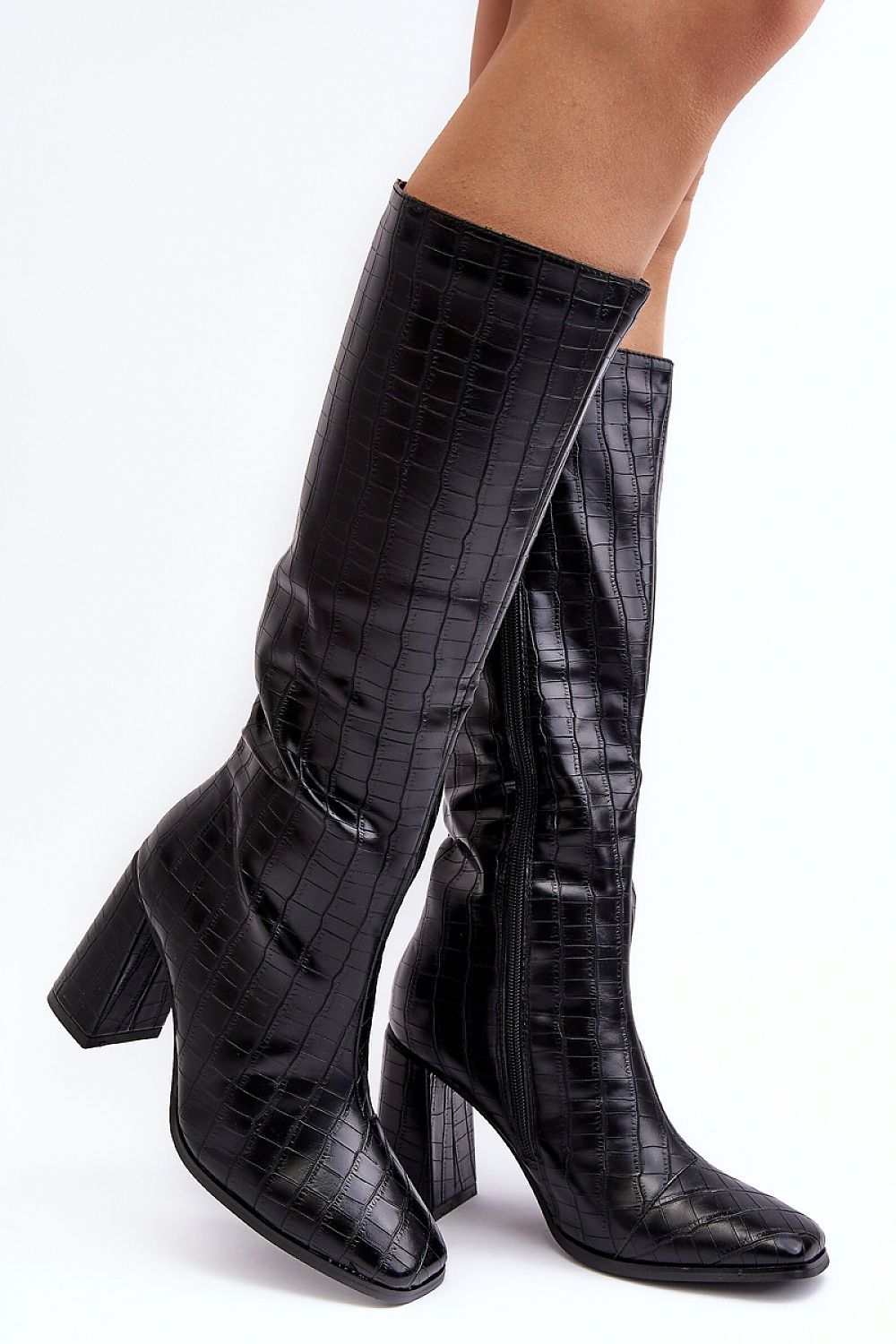 Heel boots eco leather stylish and knee high