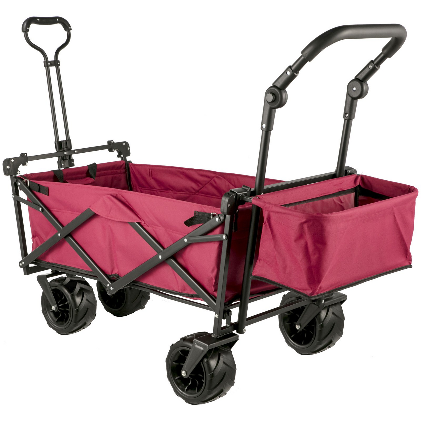 Extra Large Collapsible Garden Cart with Removable Canopy, Folding Wagon Utility Carts with Wheels and Rear Storage, Wagon Cart for Garden, Camping, Grocery Cart, Shopping Cart, Red