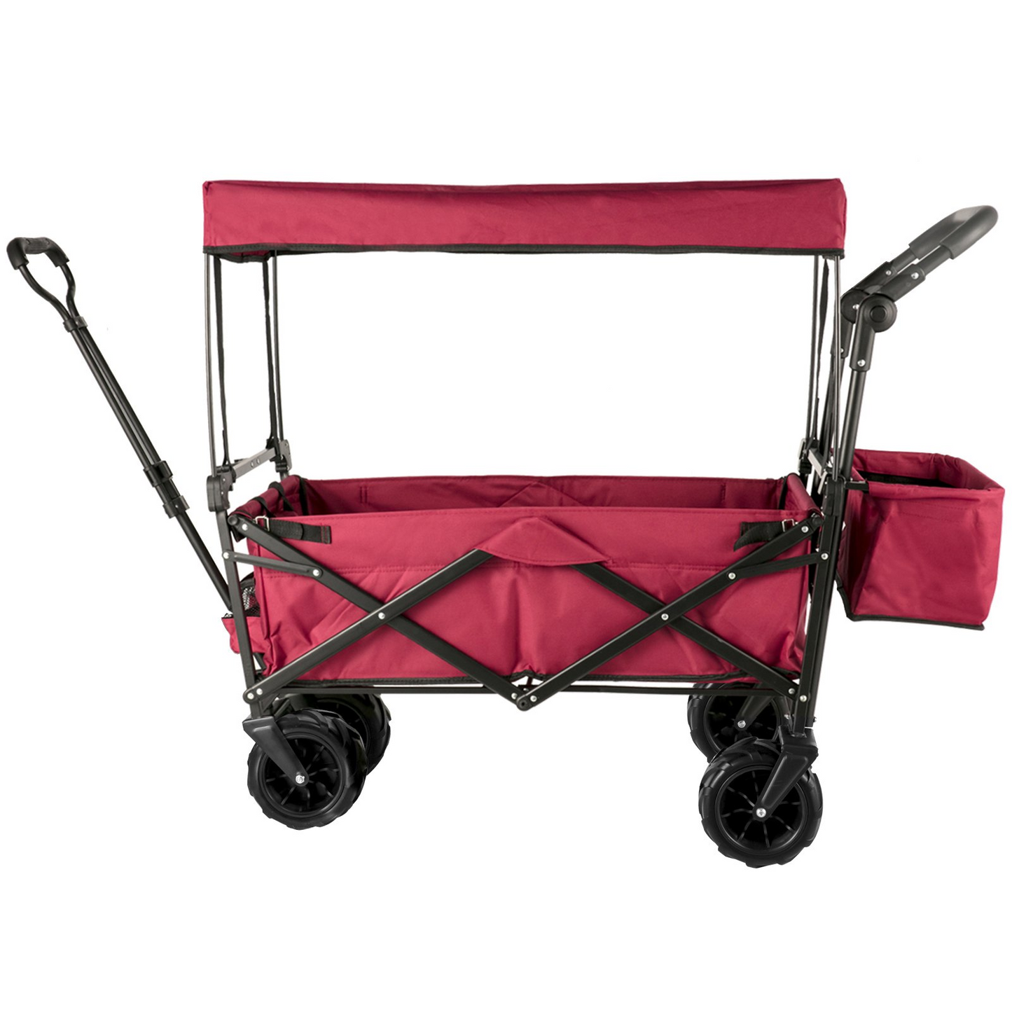 Extra Large Collapsible Garden Cart with Removable Canopy, Folding Wagon Utility Carts with Wheels and Rear Storage, Wagon Cart for Garden, Camping, Grocery Cart, Shopping Cart, Red