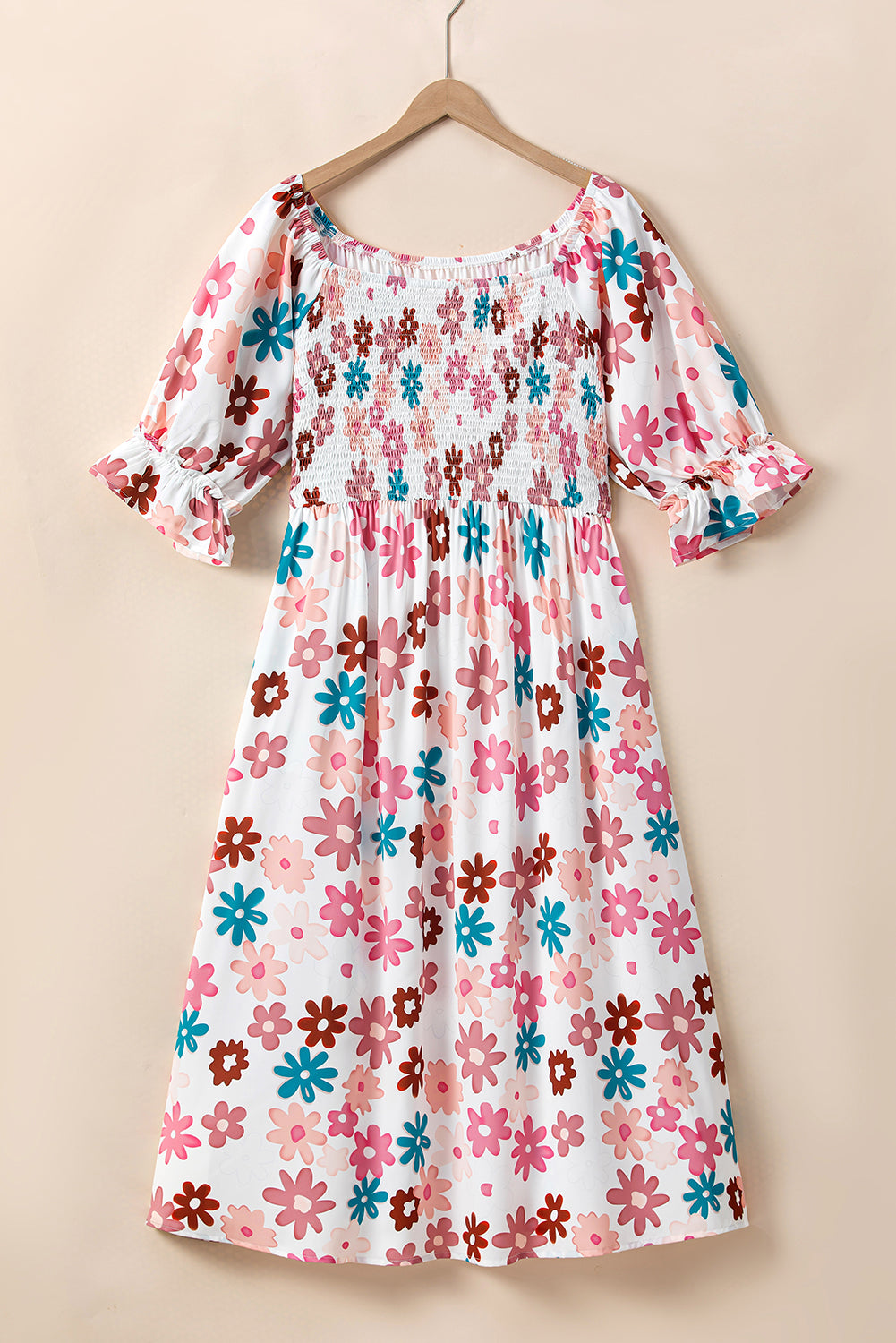 Leilany Plus Size Flower Print Smocked Off Shoulder Dress