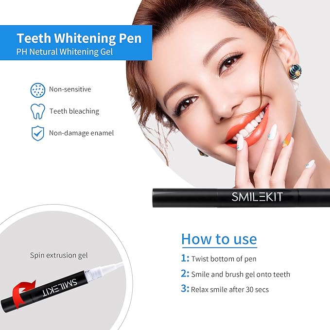 Wireless Teeth Whitening Kit With 16-Point LED Blue Lights Accelerator, Natural Whitening Effective Stain Removal Include 4 Teeth Whitening Gel Pens Complimentary Color Card