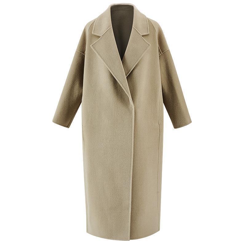 High-end Water Ripple Woolen Coat Women's Mid-length Fall Winter Fashion Casual Reversible Cashmere Coat