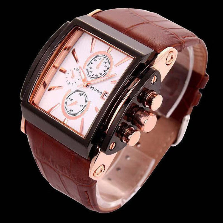 Square leather strap watch men