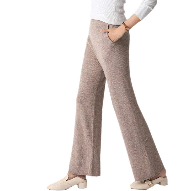 High waist thick straight cashmere wide leg pants