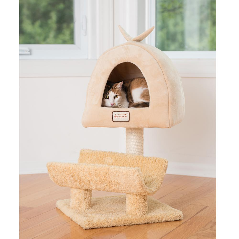 Armarkat X3007 Real Wood Cat Condo, Cat Scratching Post With Plush Condo, Cuddle