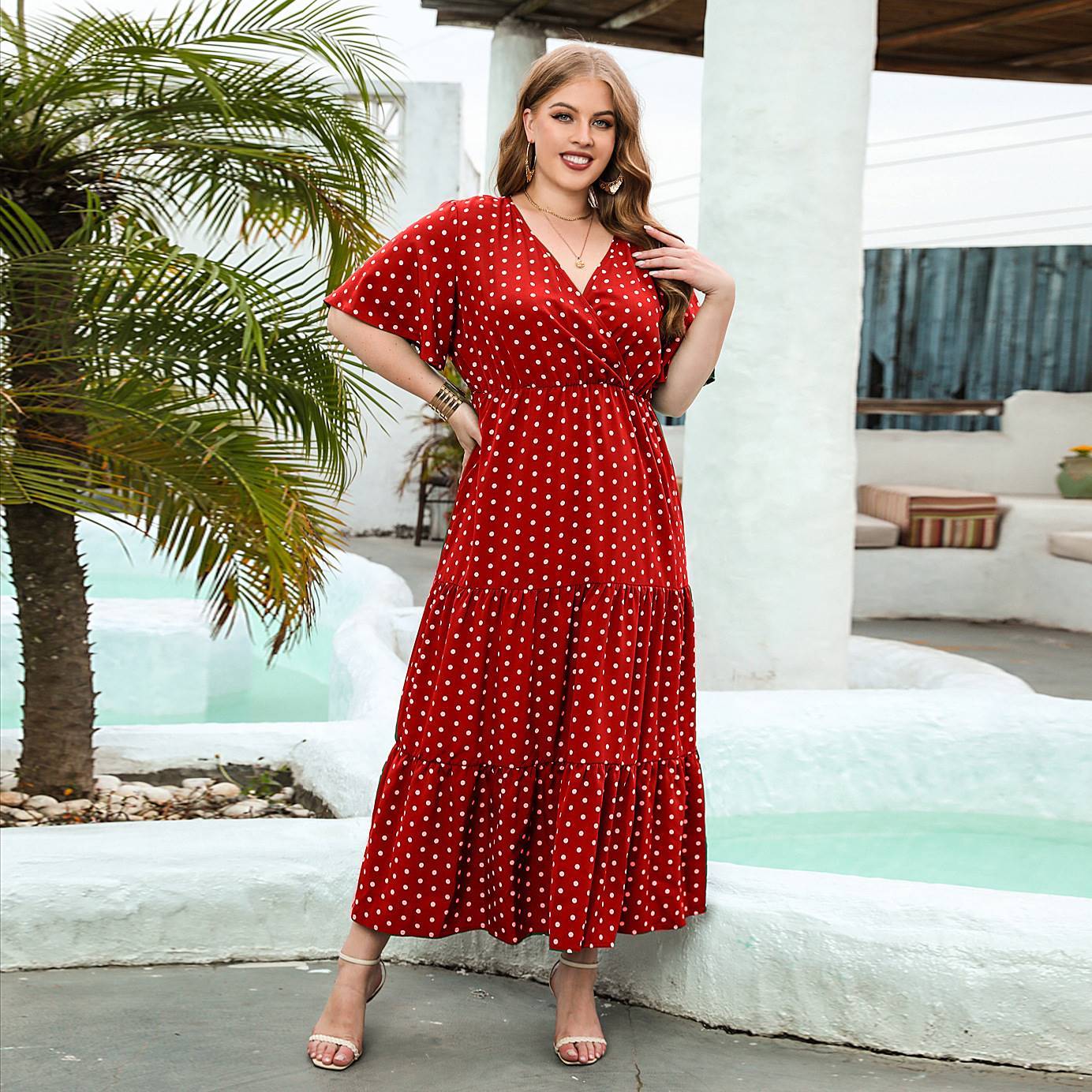 Plus-size Women's Plus-size Polka Dot Casual Holiday Dress