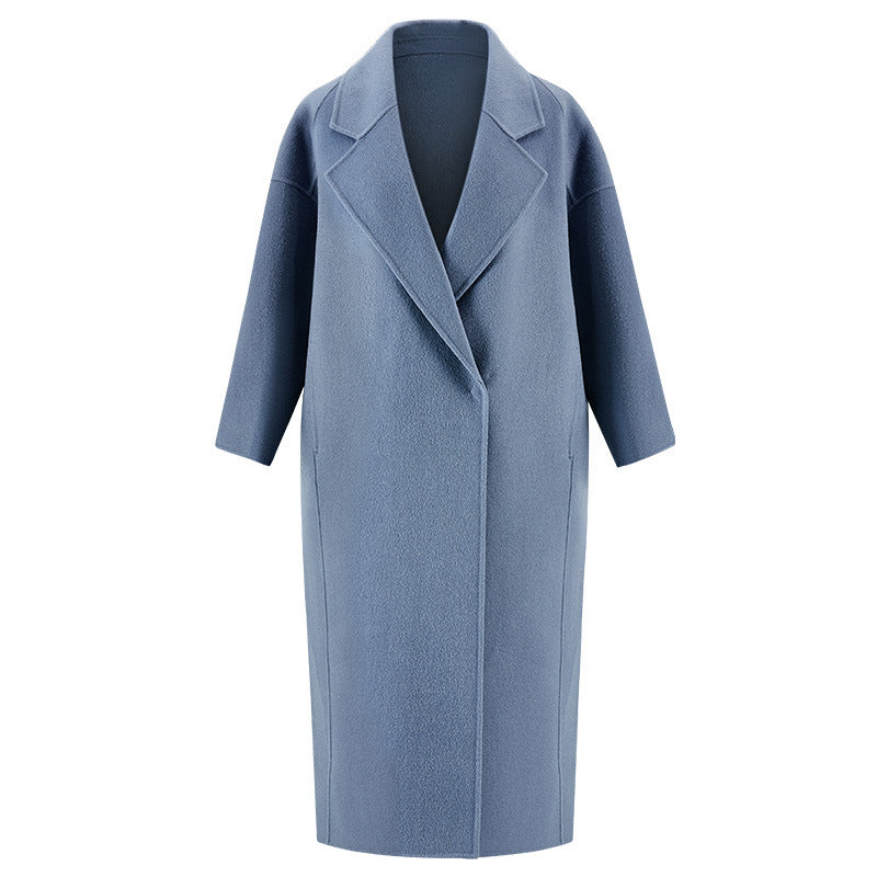 High-end Water Ripple Woolen Coat Women's Mid-length Fall Winter Fashion Casual Reversible Cashmere Coat