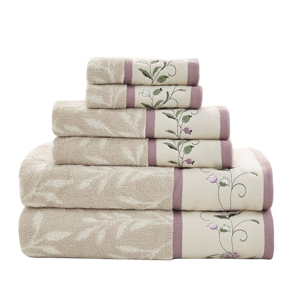 Embroidered Cotton Jacquard 6 Piece Towel Set