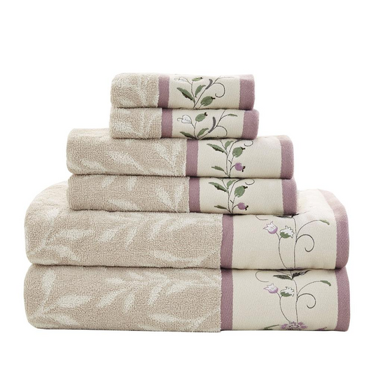 Embroidered Cotton Jacquard 6 Piece Towel Set