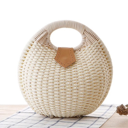 Rattan handbag circular natural