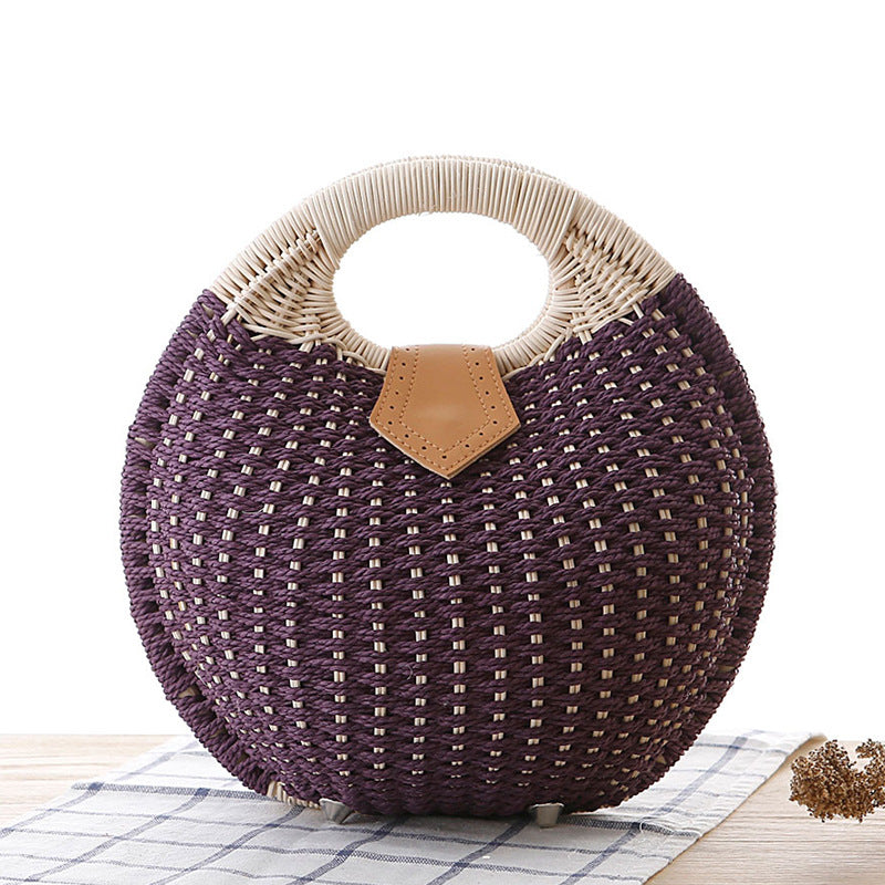 Rattan handbag circular natural