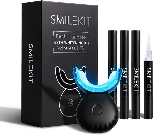 Wireless Teeth Whitening Kit With 16-Point LED Blue Lights Accelerator, Natural Whitening Effective Stain Removal Include 4 Teeth Whitening Gel Pens Complimentary Color Card