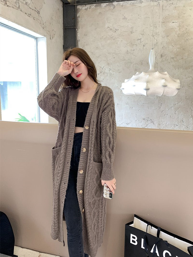 Retro Lazy Good Matching Knitted Cardigan Jacket Female Mohair Mid-length Wool Loose