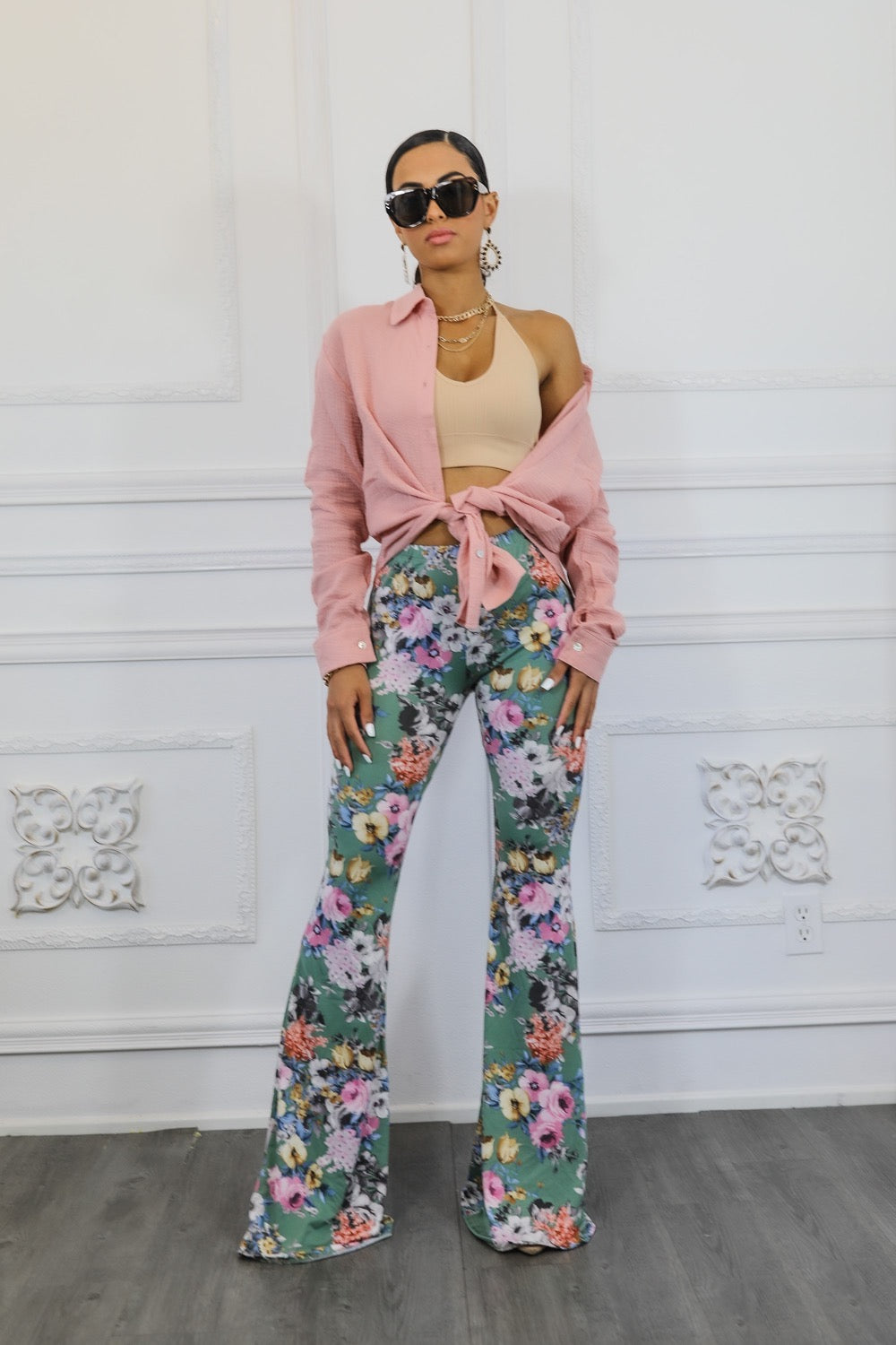 Floral Print Bell Bottom Pants