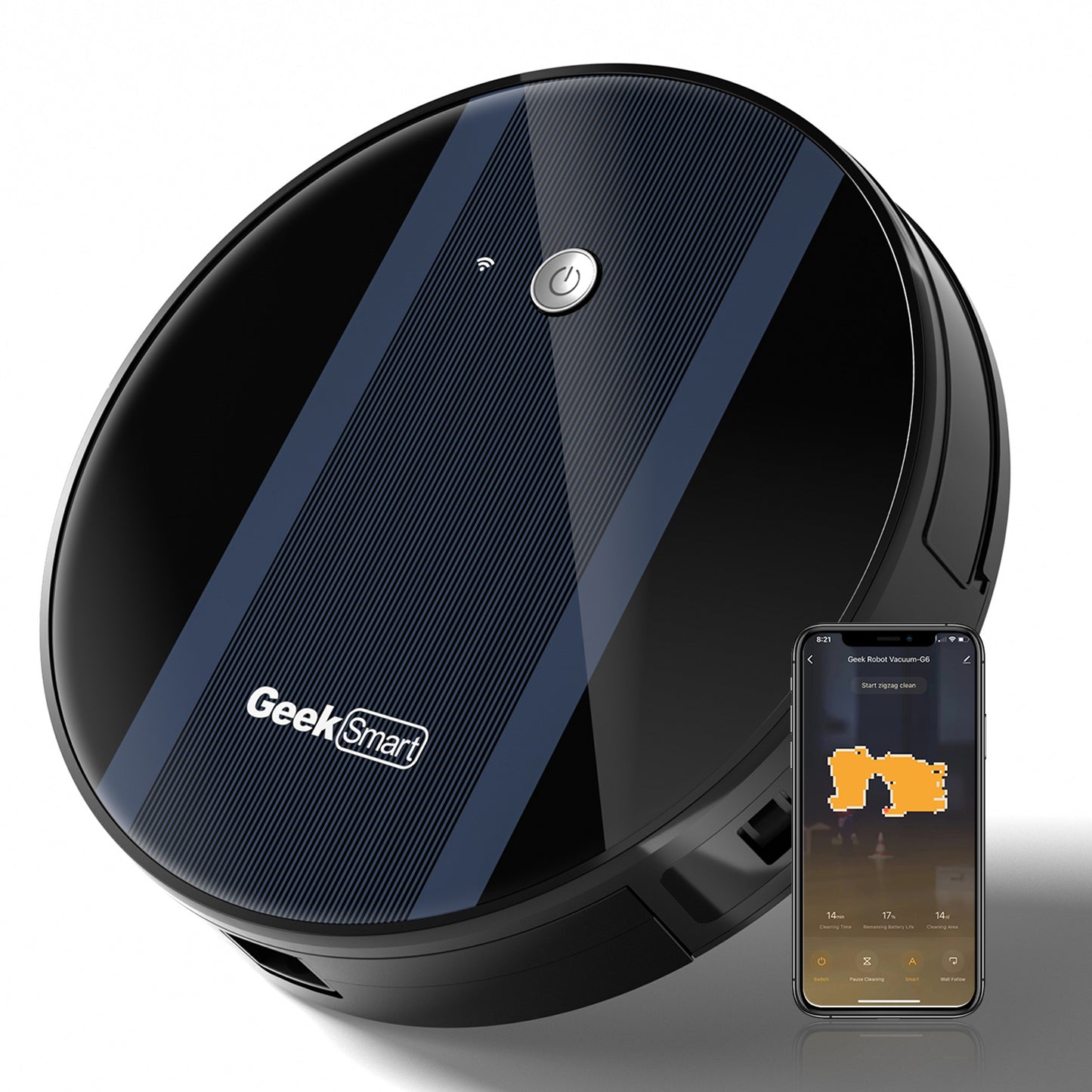 Smart Robot Vacuum Cleaner G6 Plus, Ultra-Thin, 1800Pa Strong Suction, Automatic Self-Charging, Wi-Fi Connectivity, App Control, Custom Cleaning, Great For Hard Floors To Carpets.