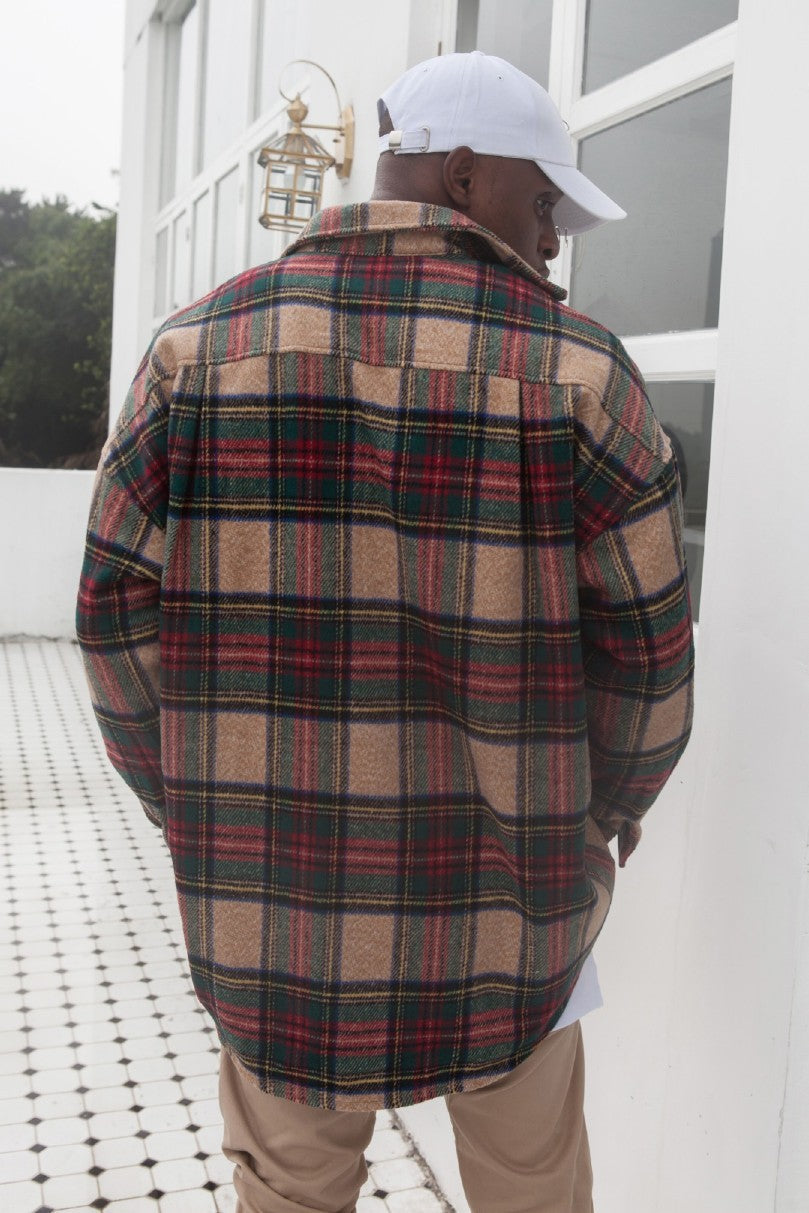 Drop Shoulder Plaid Padded Shirt