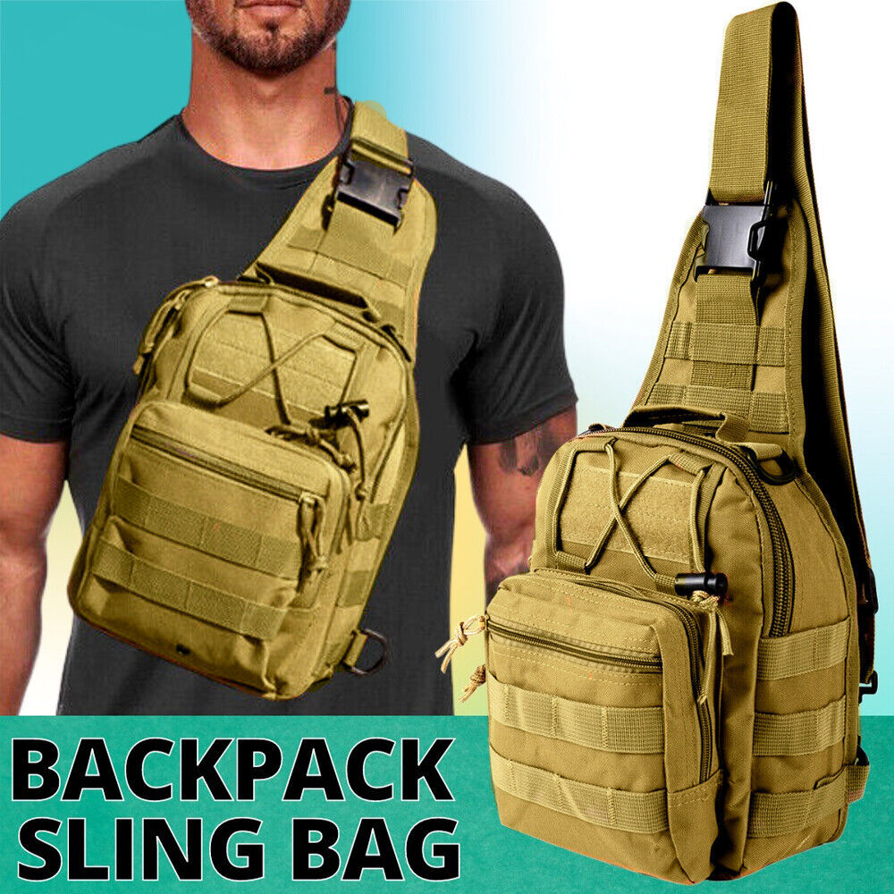 Mens Backpack Waterproof Tactical Sling Chest Pack Shoulder Bag Outdoor Hiking